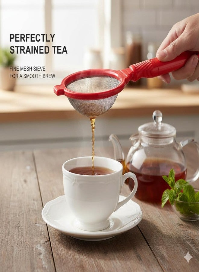 WHALECRAFT Fine Mesh Tea Strainer with Handle, Red Plastic Multi-Purpose Wire Sieve for Brewing, Sifting, Straining Tea Coffee, Pasta & Food, 24 cm Size Pack of 1PC | ASIN-B0GCD2T7PV (RED) - Image 2